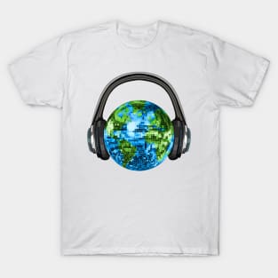 Disco Earth Ball with Headphones T-Shirt